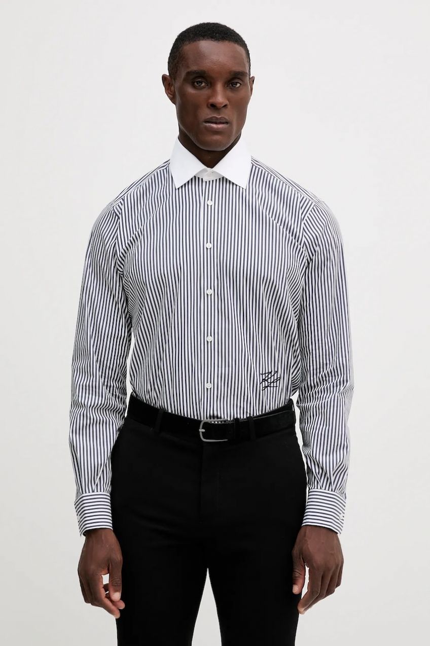 Košeľa Karl Lagerfeld tmavomodrá farba, regular, s talianskym golierom, 554603.605116