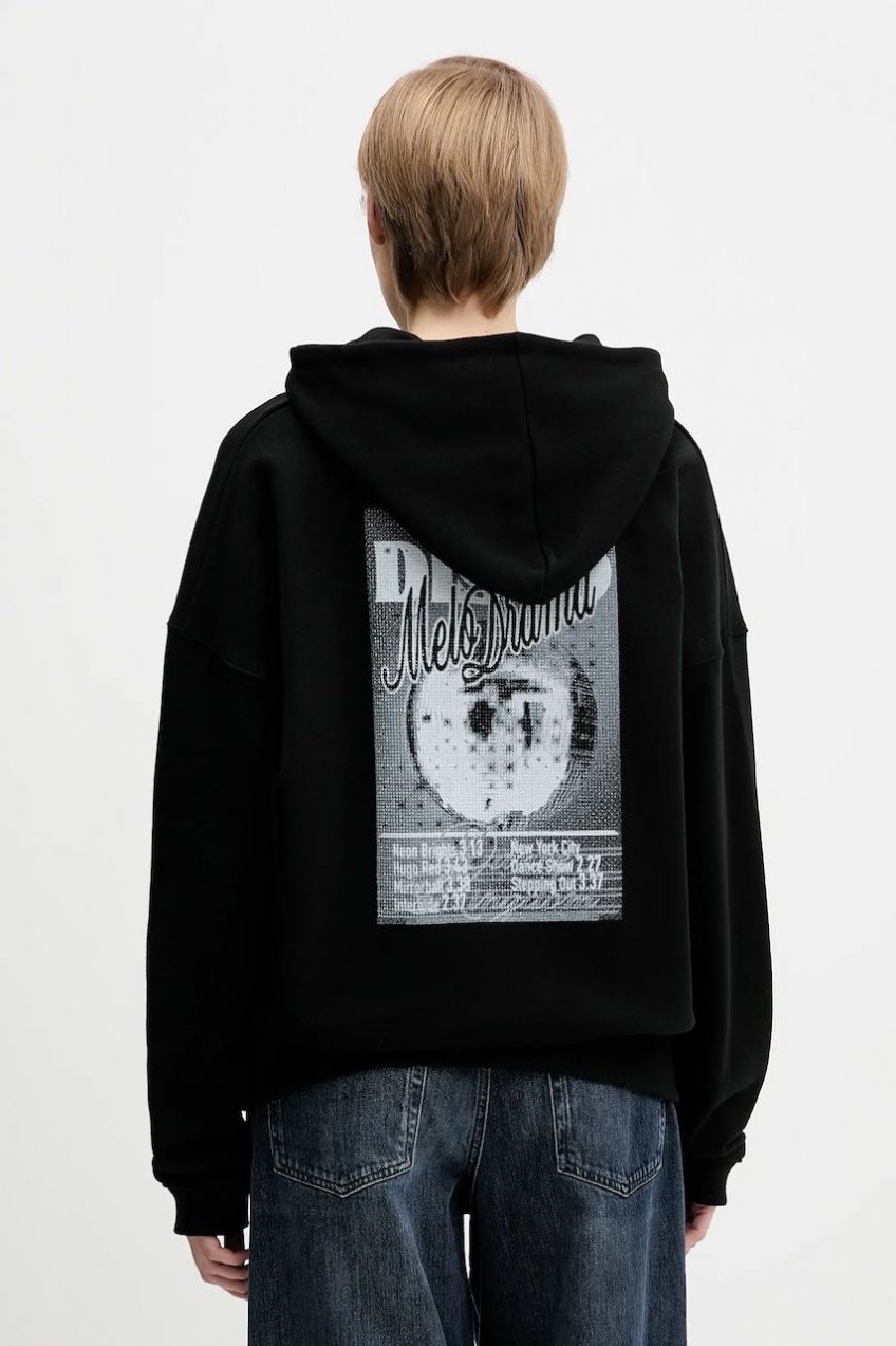 Bavlnená mikina HUGO Dalessandra čierna farba, s kapucňou, s potlačou, 50554966