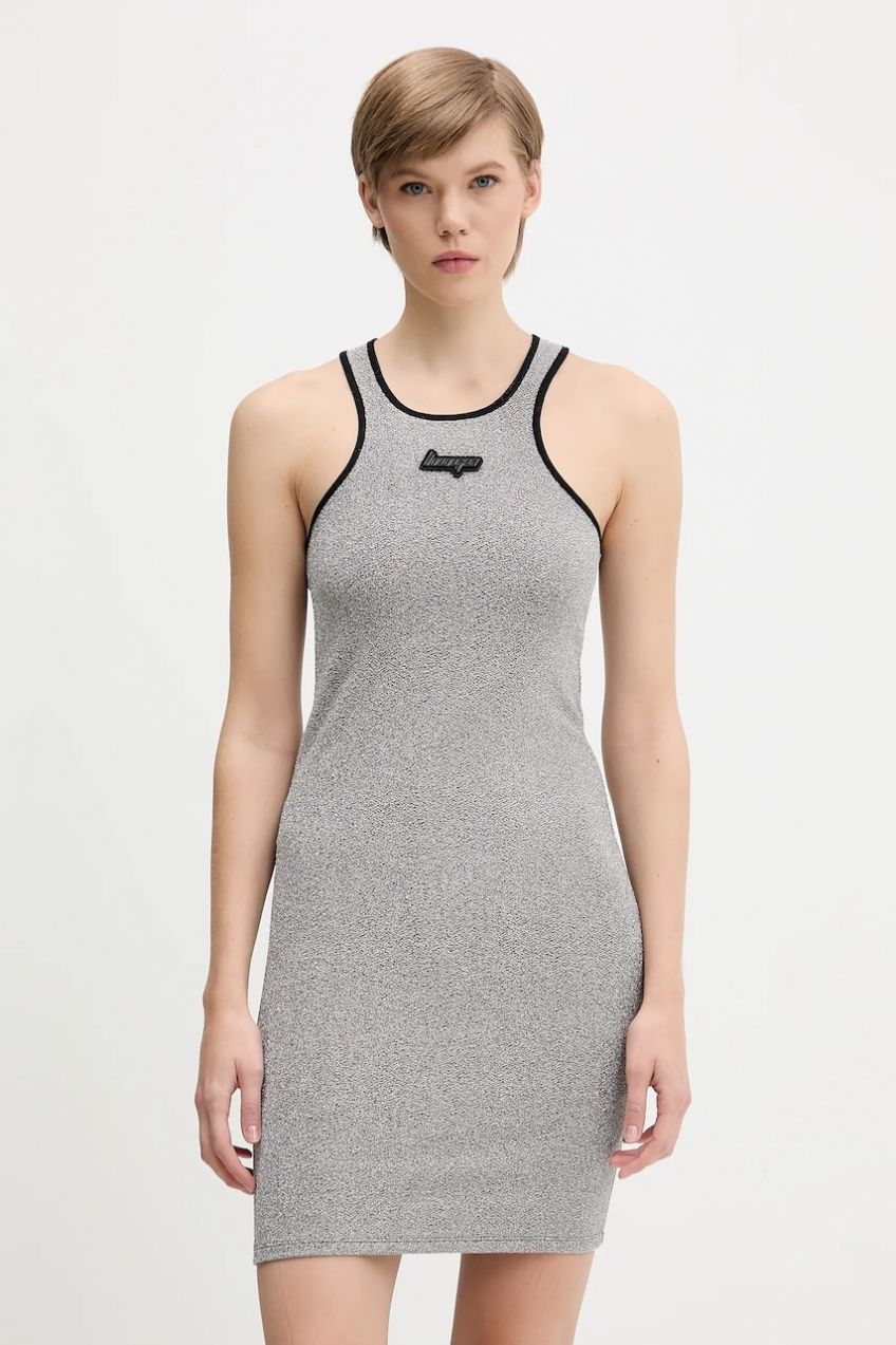 Šaty Hugo Blue Niamh_B strieborná farba, mini, priliehavé, 50546952