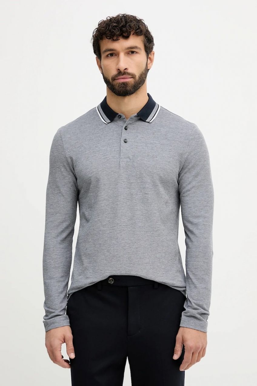 Polo tričko BOSS H-Pittman 141 pánske, tmavomodrá farba, melanžové, 50531352