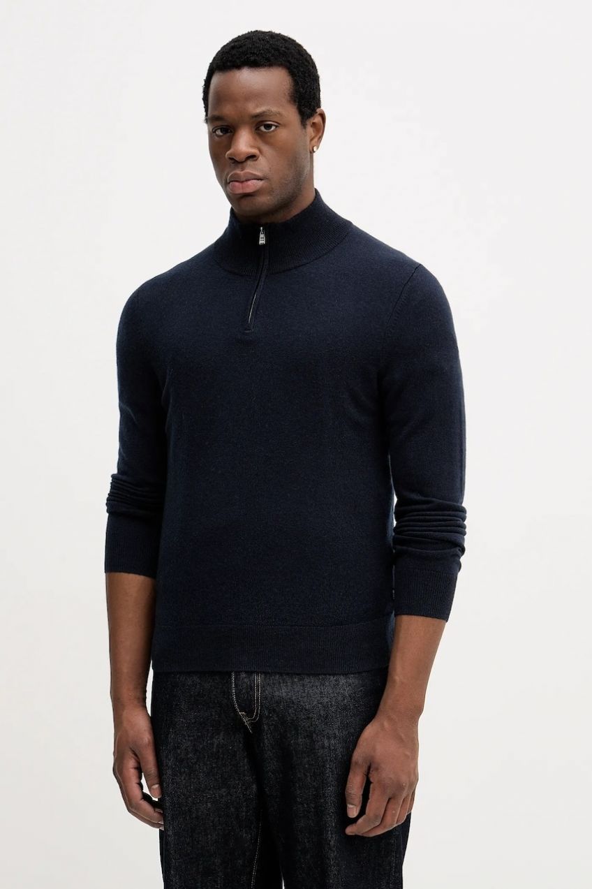 Vlnený sveter BOSS H-Hemarlo tmavomodrá farba, ľahký, 50549984