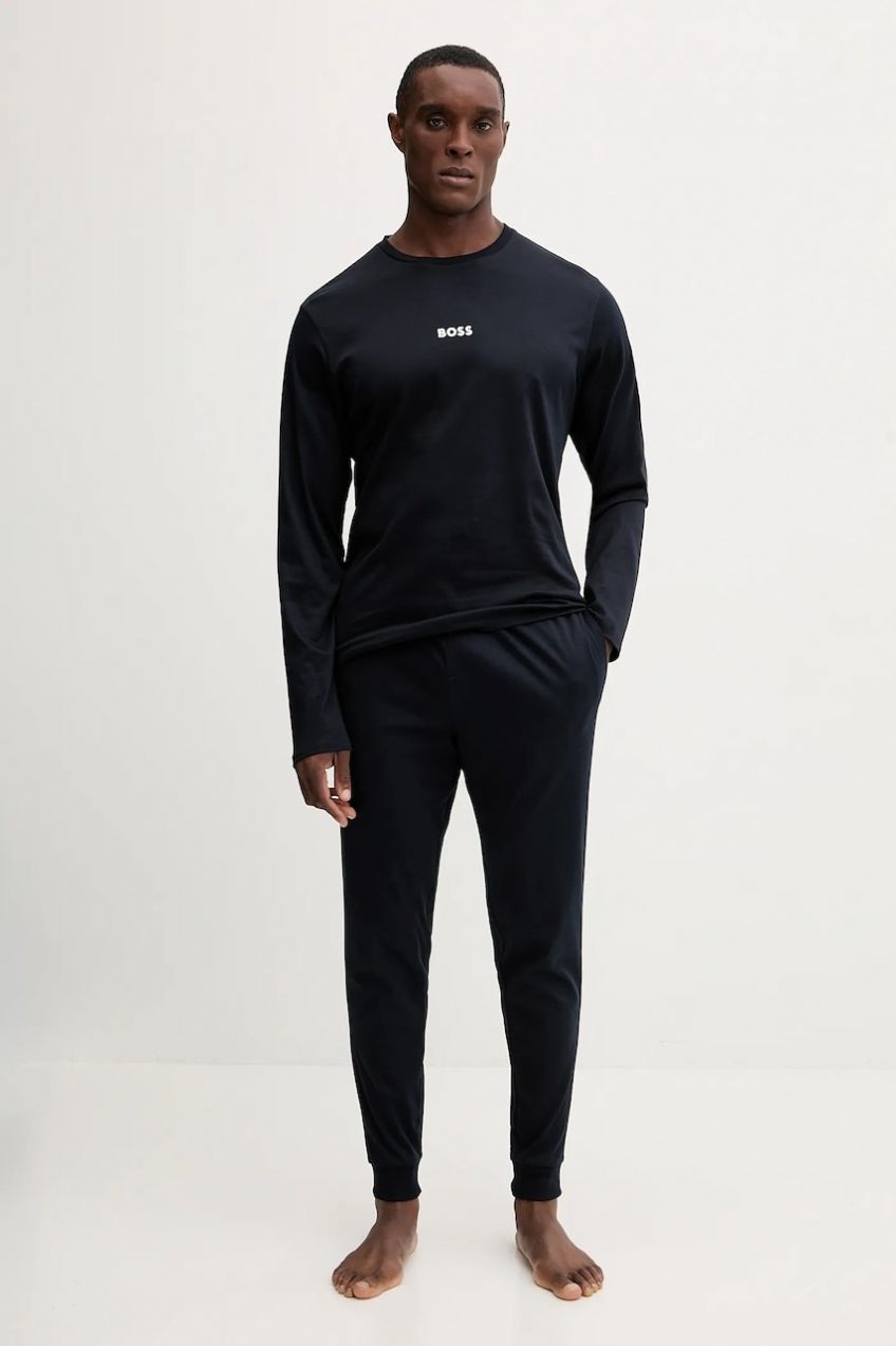 Bavlnené pyžamo BOSS Xmas Long Set tmavomodrá farba, s potlačou, 50550547