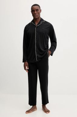 Pyžamo s prímesou vlny BOSS Merino Pyjama čierna farba, melanžové, 50550554