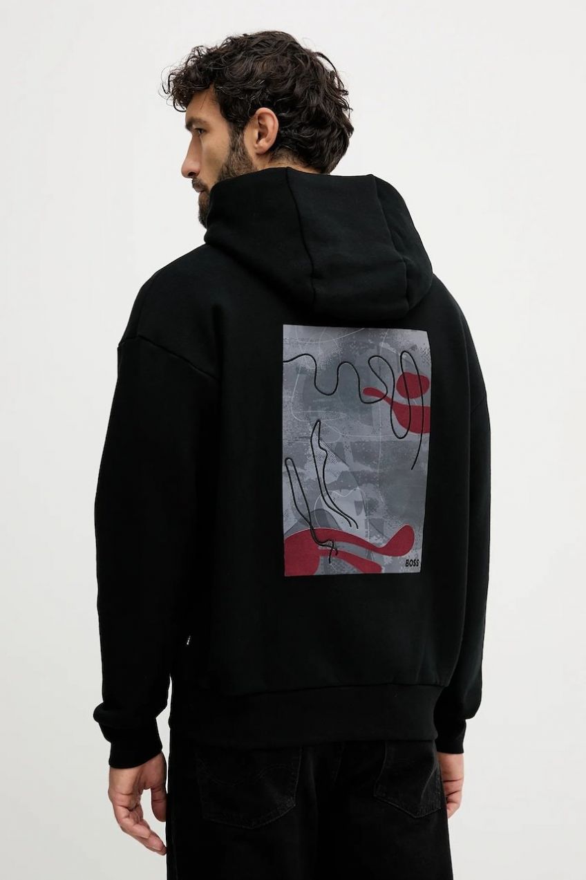 Bavlnená mikina BOSS C-Stevens 20 čierna farba, s kapucňou, 50549682