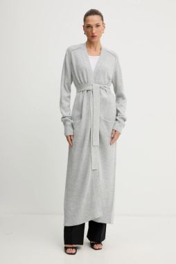 Vlnený kardigán BOSS Fardianna šedá farba, 50550488