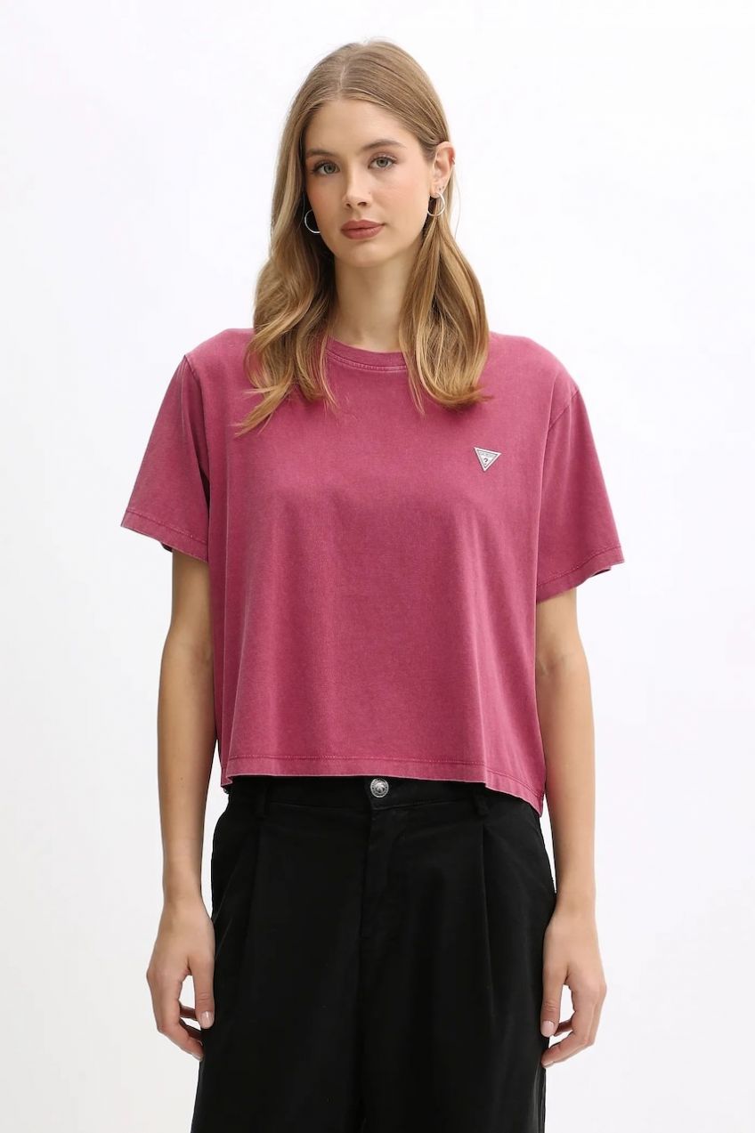 Bavlnené tričko Guess Jeans dámske, bordová farba, W5BI23 K8HM0