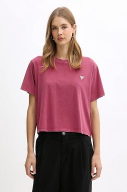 Bavlnené tričko Guess Jeans dámske, bordová farba, W5BI23 K8HM0