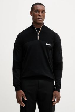 Sveter BOSS Green K_Hydro QZ-1 čierna farba, ľahký, s rolákom, 50541953