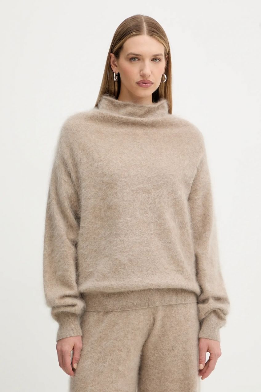 Kašmírový sveter BOSS Frovina béžová farba, ľahký, s polorolákom, 50550806