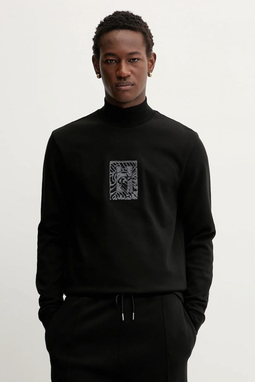 Mikina HUGO Dadsolo čierna farba, s nášivkou, 50546811