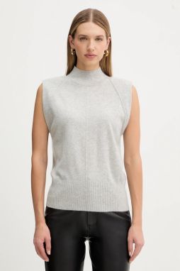 Kašmírová vesta BOSS Futrani šedá farba, ľahký, s polorolákom, 50548506