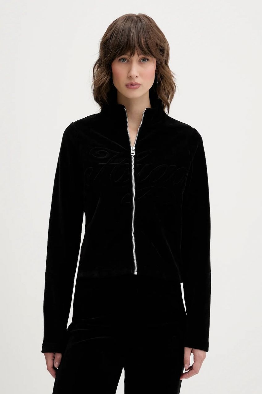 Velúrová mikina Hugo Blue Dessie_B čierna farba, jednofarebná, 50549486