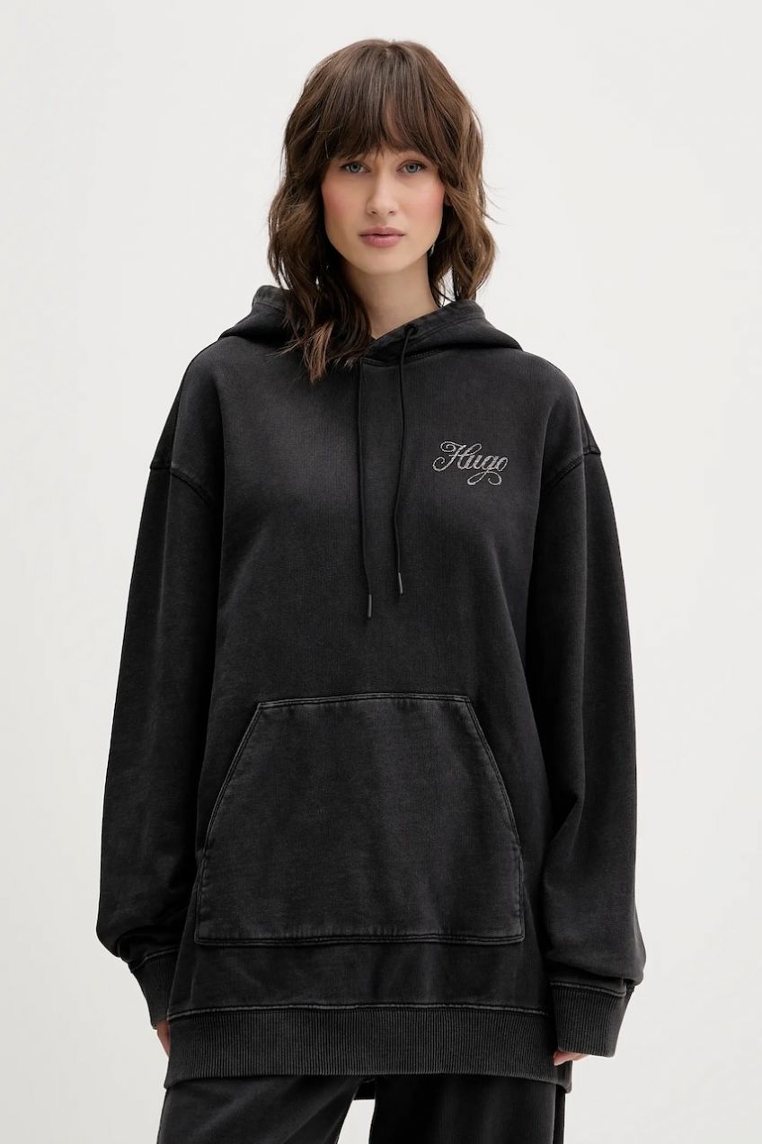 Bavlnená mikina Hugo Blue Dejandra_B_3 šedá farba, s kapucňou, s nášivkou, 50547955