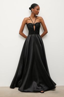 Šaty Answear.LAB čierna farba, maxi, áčkový strih