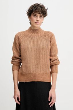 Sveter s prímesou vlny Calvin Klein Jeans hnedá farba, s polorolákom, LV044D372G