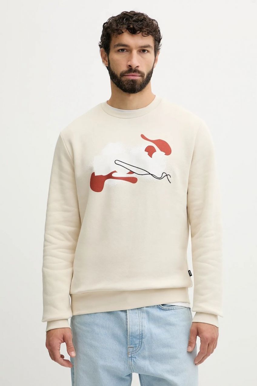 Bavlnená mikina BOSS C-Soleri 215 béžová farba, s potlačou, 50549283