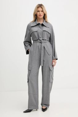 Overal s prímesou vlny BOSS Daspira šedá farba, s golierom, 50548121