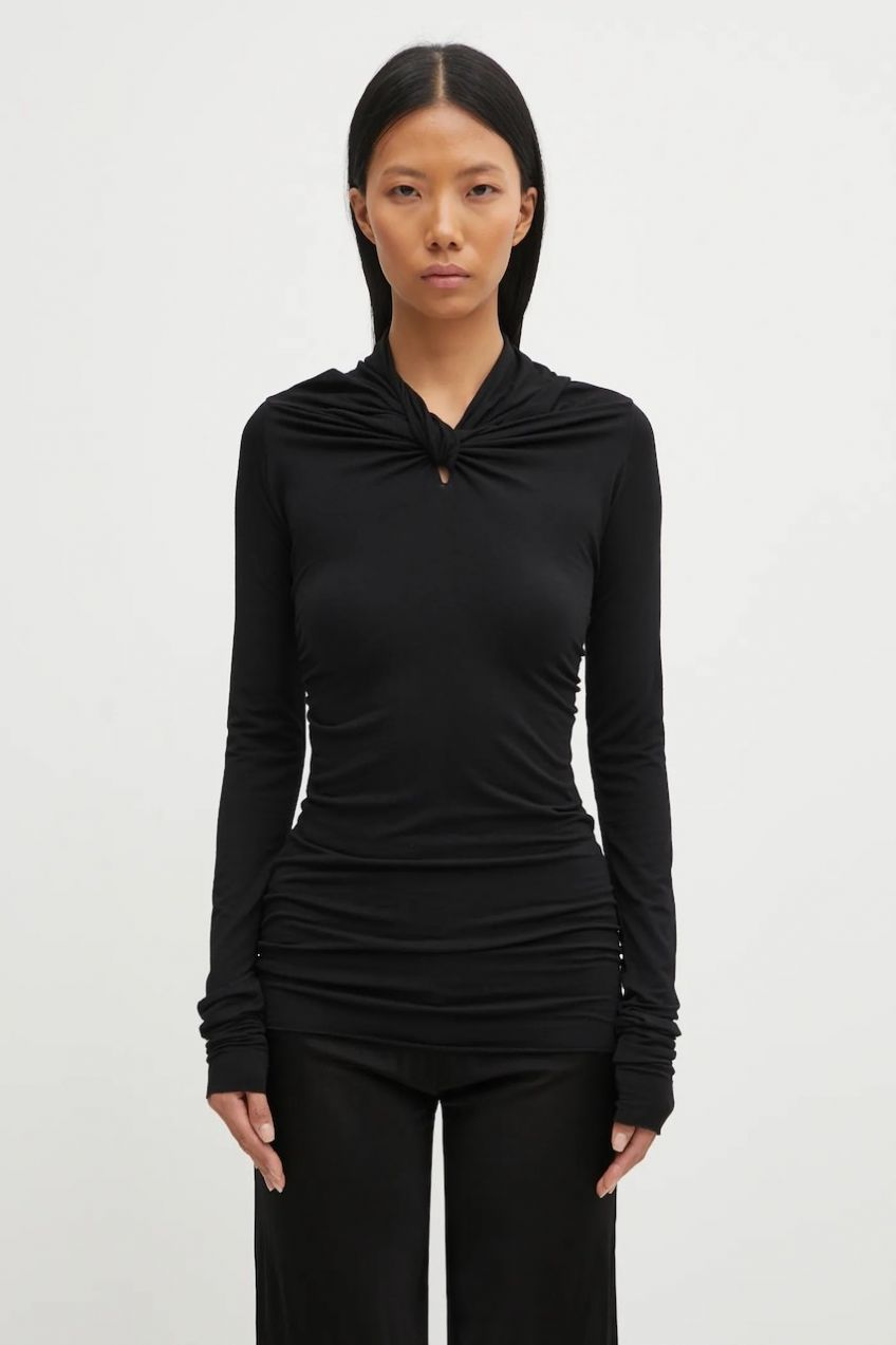 Blúzka s prímesou kašmíru Rick Owens Lilies Kairo čierna farba, jednofarebná, LI02E3212.JBWS