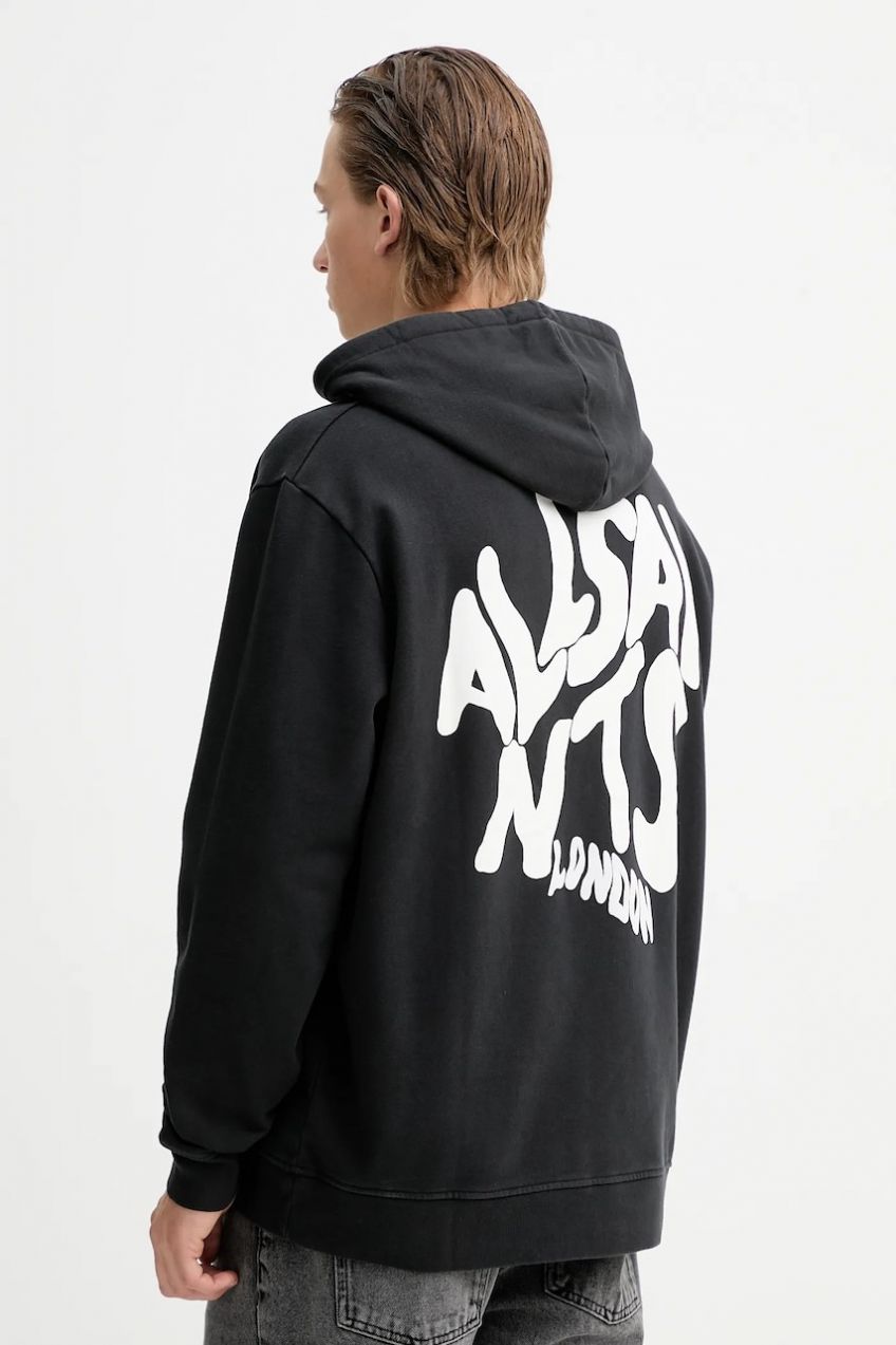 Bavlnená mikina AllSaints čierna farba, s potlačou, M059NB