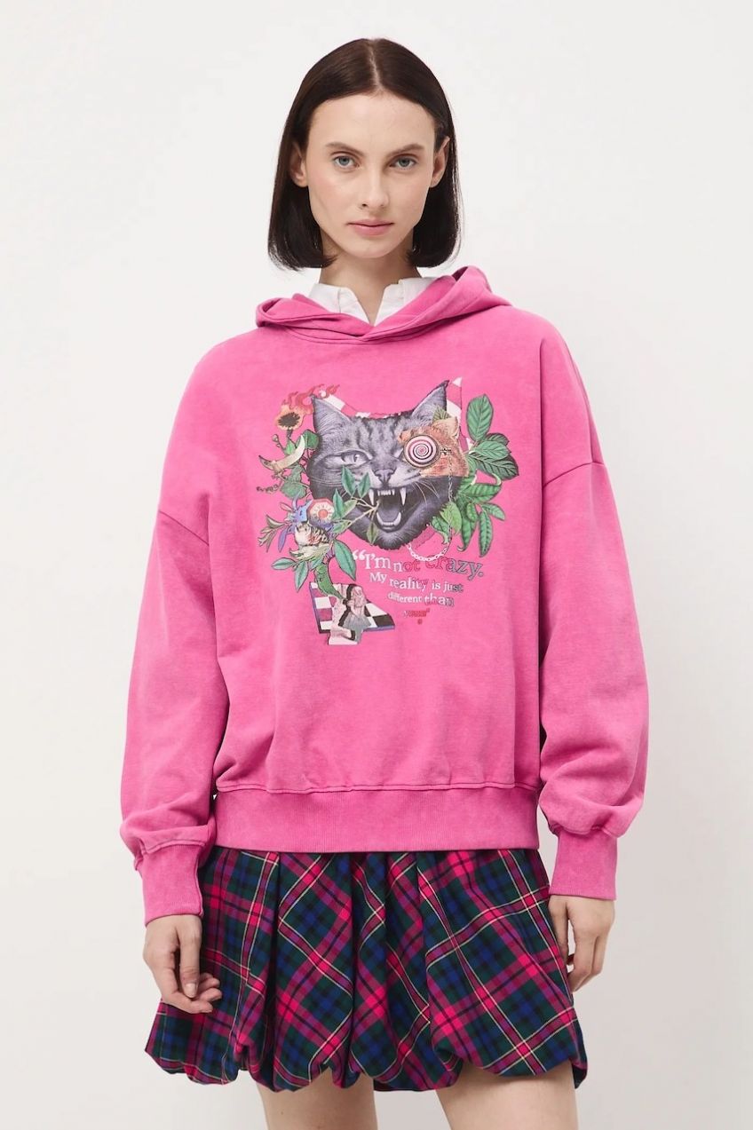 Mikina Medicine ružová farba, s kapucňou, s potlačou