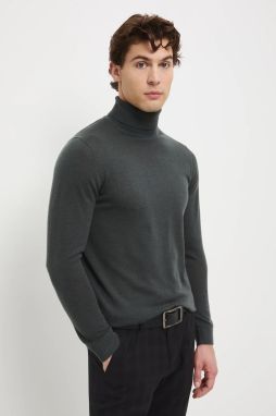 Sveter z merino vlny Medicine zelená farba, ľahké, s rolákom