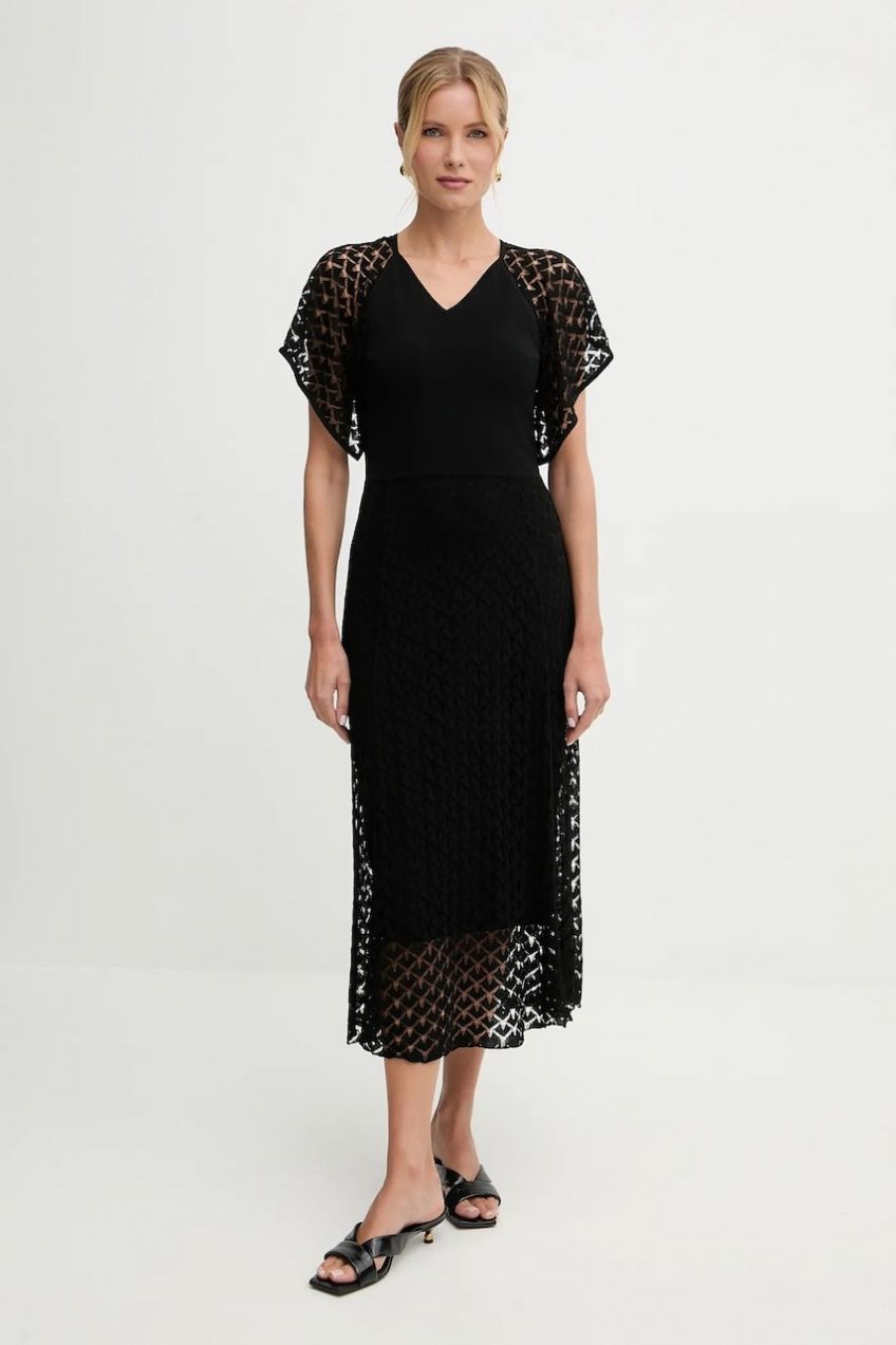 Šaty BOSS Furletta čierna farba, midi, áčkový strih, 50548523