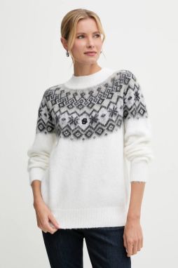 Sveter s prímesou vlny BOSS Findsey_SKI béžová farba, s polorolákom, 50549369