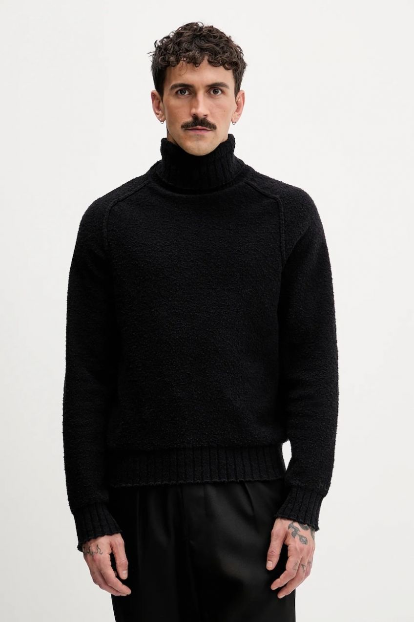 Sveter HUGO San Rudi čierna farba, s rolákom, 50546996
