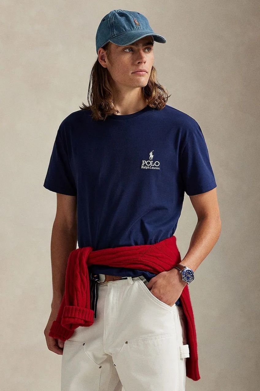 Bavlnené tričko Polo Ralph Lauren pánske, tmavomodrá farba, jednofarebné, 710981136