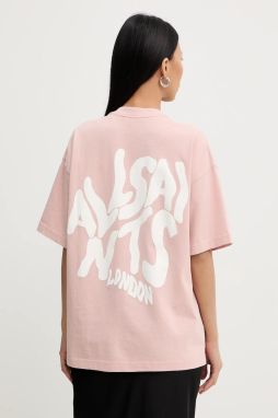 Bavlnené tričko AllSaints dámske, ružová farba, W181JD