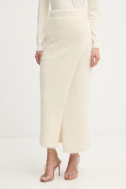 Sukňa s prímesou vlny Marciano by Guess AGNES béžová farba, maxi, puzdrová, 5BGD02 5794Z