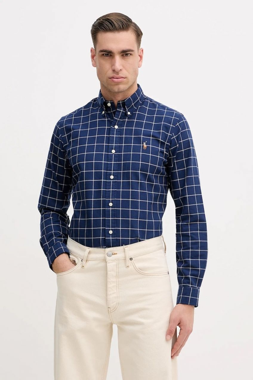 Bavlnená košeľa Polo Ralph Lauren tmavomodrá farba, regular, s golierom button-down, 710P07186