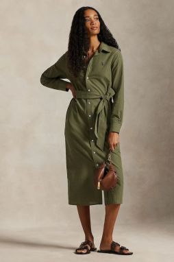 Šaty s prímesou ľanu Polo Ralph Lauren zelená farba, mini, áčkový strih, 211A96346
