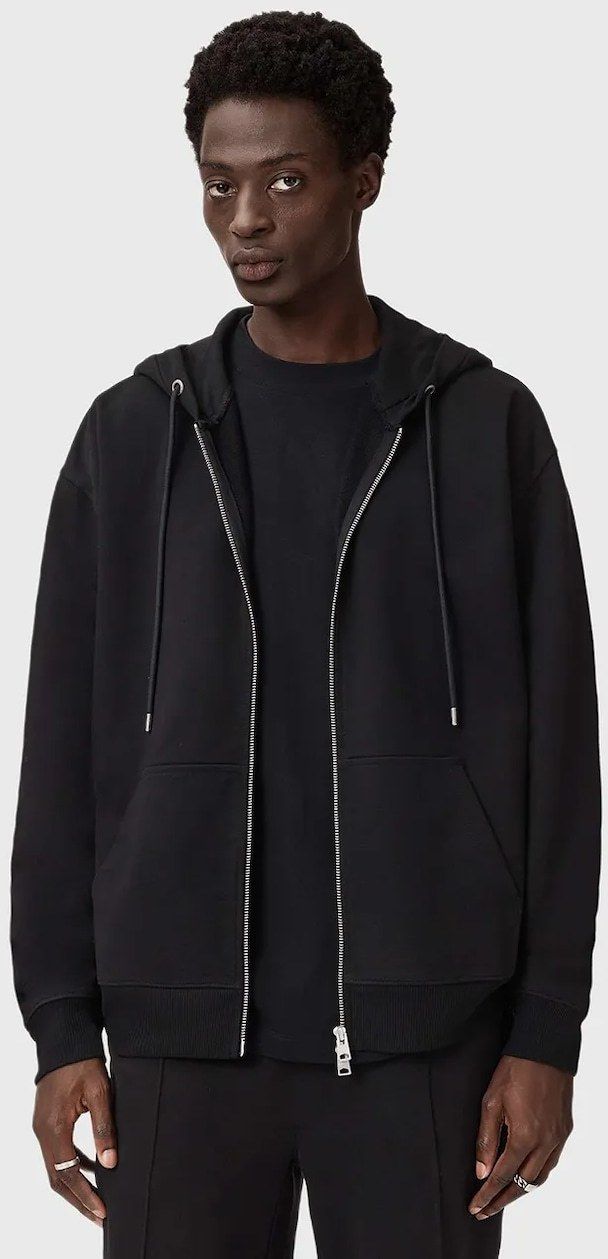 Mikina AllSaints čierna farba, s kapucňou, jednofarebná, M014ND