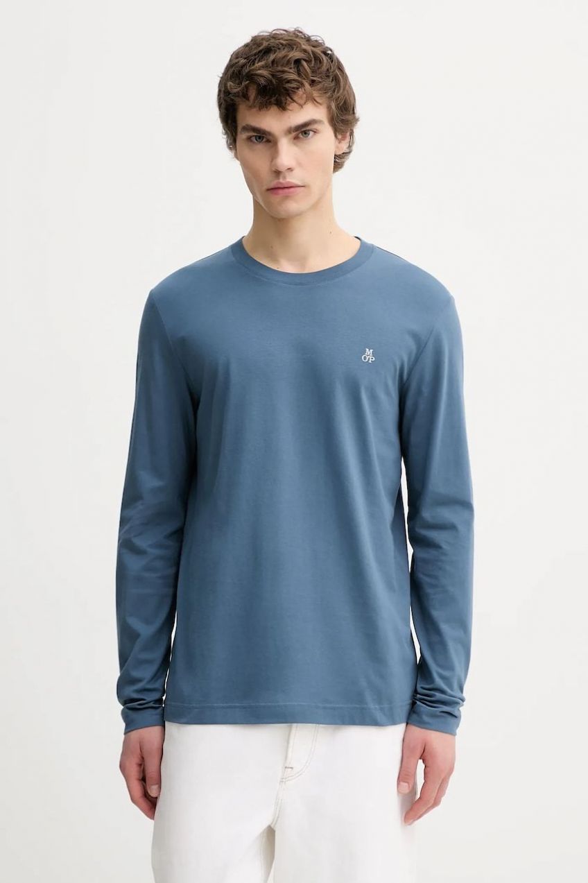 Bavlnené tričko s dlhým rukávom Marc O'Polo modrá farba, jednofarebné, 620201252210