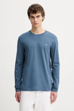 Bavlnené tričko s dlhým rukávom Marc O'Polo modrá farba, jednofarebné, 620201252210