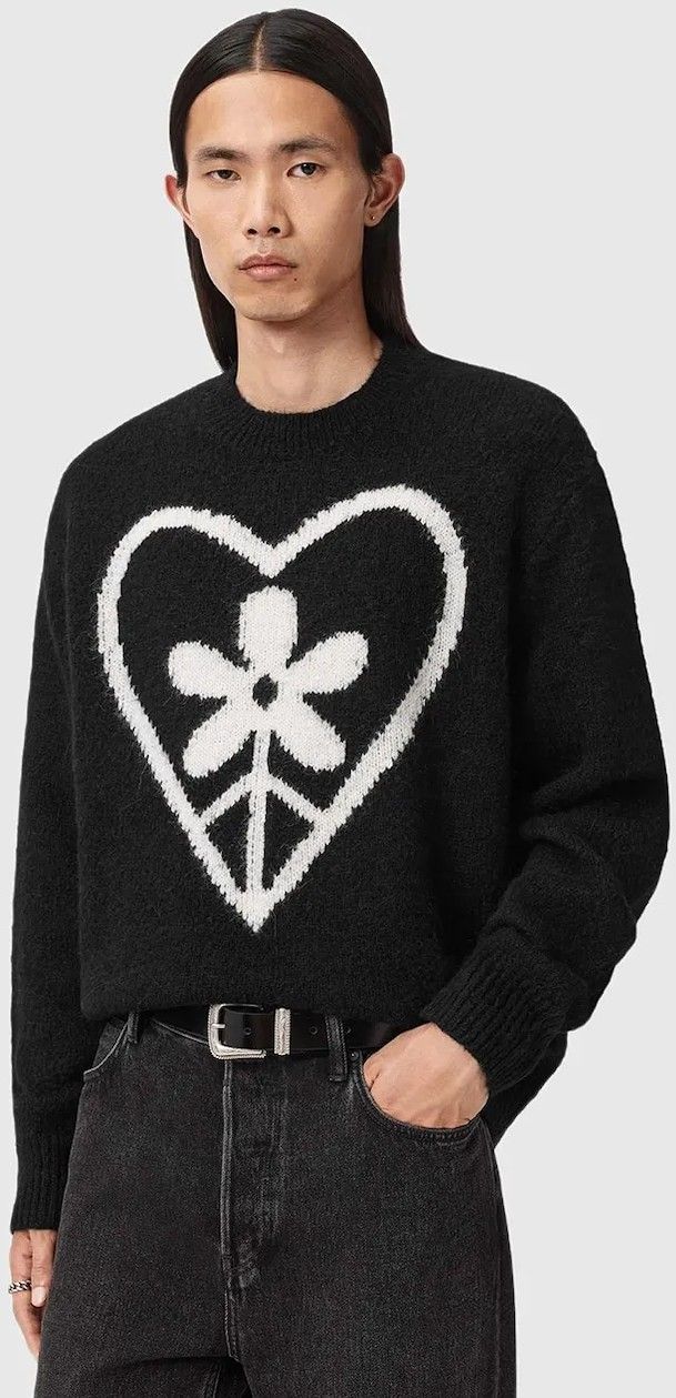 Sveter s prímesou vlny AllSaints čierna farba, M042KD