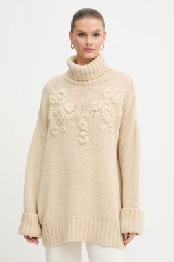 Sveter s prímesou vlny Marciano by Guess AHLAM béžová farba, hrejivý, s rolákom, 5BGR28 5895Z