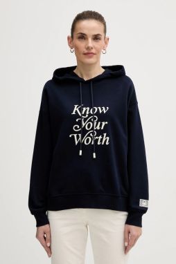 Mikina United Colors of Benetton tmavomodrá farba, s kapucňou, s potlačou, 3WNWD201C