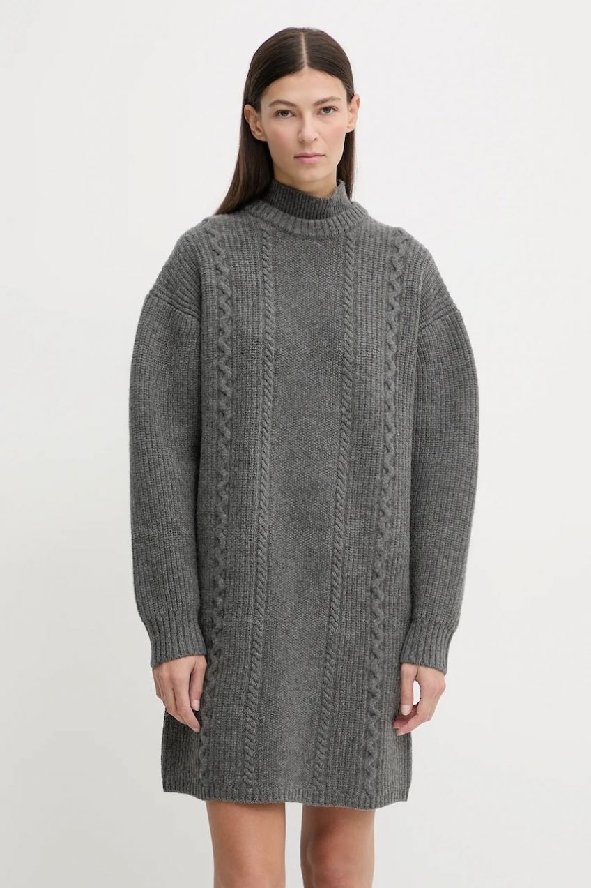 Vlnené šaty G-Star Cable loose knit šedá farba, mini, oversize, D27217-D770