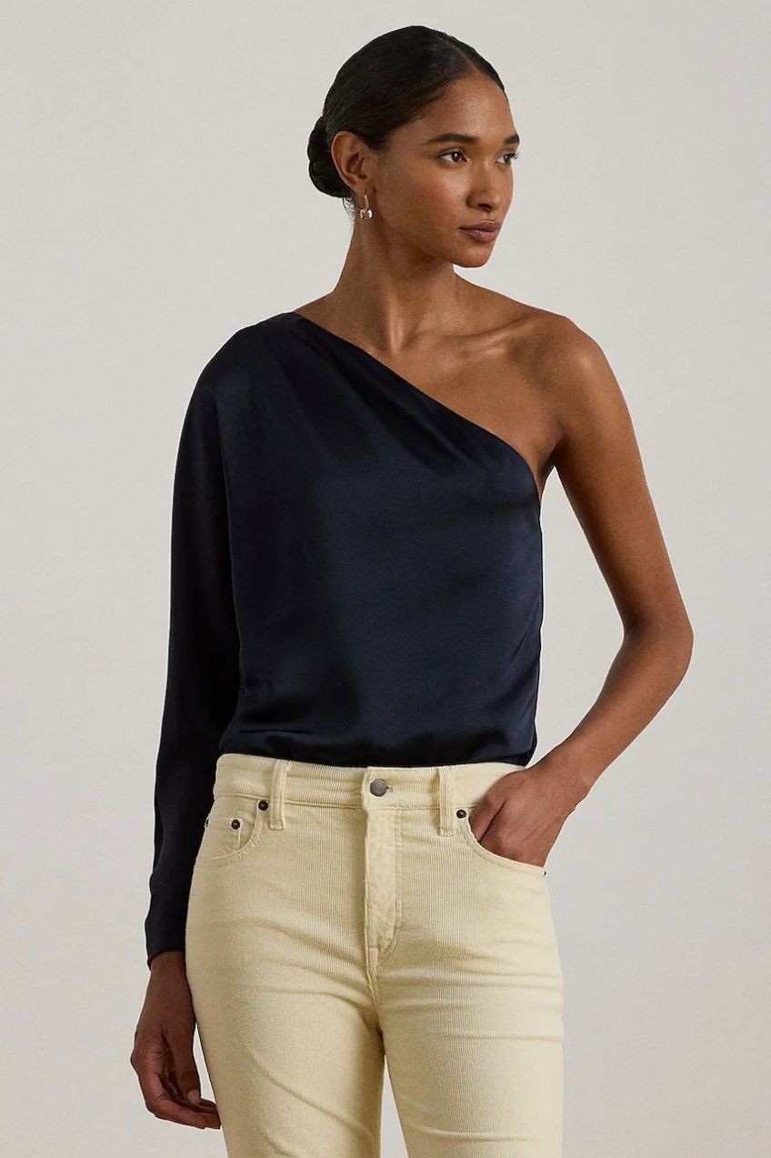 Blúzka Lauren Ralph Lauren tmavomodrá farba, jednofarebná, 200P03565