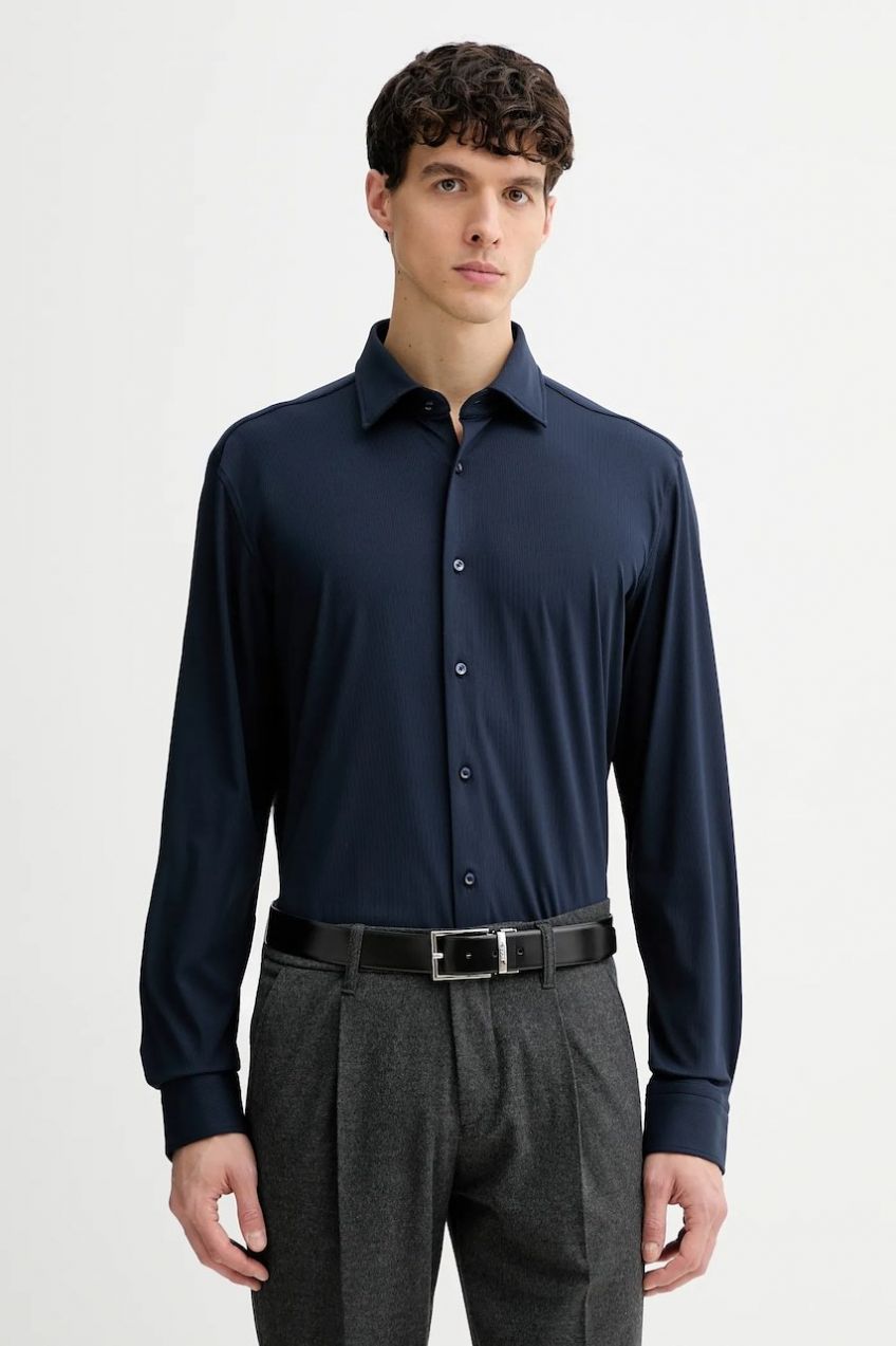 Košeľa BOSS P-HANK-kent-C1-222 tmavomodrá farba, slim, s talianskym golierom, 50550068