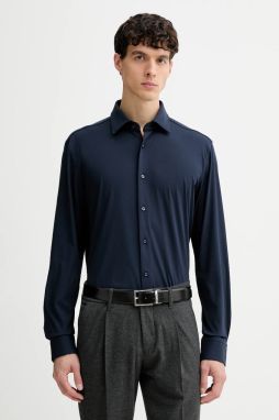 Košeľa BOSS P-HANK-kent-C1-222 tmavomodrá farba, slim, s talianskym golierom, 50550068