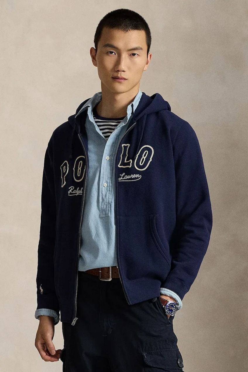 Mikina Polo Ralph Lauren tmavomodrá farba, s kapucňou, s nášivkou, 710P04874