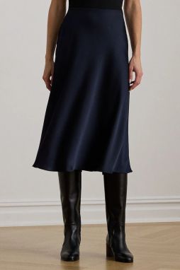 Sukňa Lauren Ralph Lauren tmavomodrá farba, midi, áčkový strih, 200925882