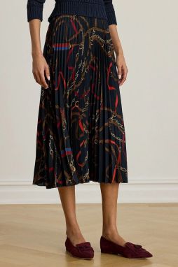 Sukňa Lauren Ralph Lauren tmavomodrá farba, midi, áčkový strih, 200P03550