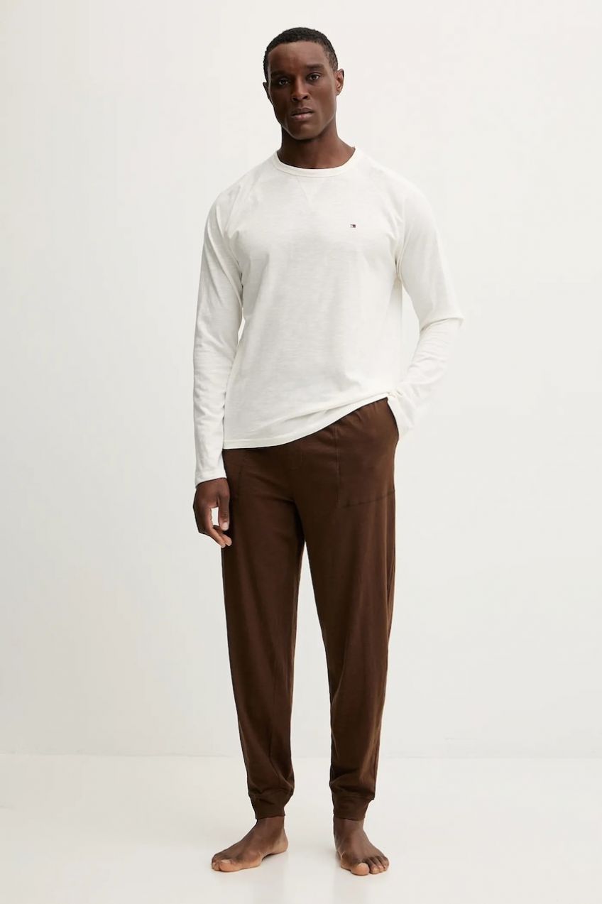 Bavlnené pyžamo Tommy Hilfiger hnedá farba, jednofarebné, UM0UM03609