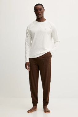 Bavlnené pyžamo Tommy Hilfiger hnedá farba, jednofarebné, UM0UM03609