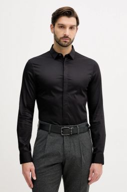 Košeľa Armani Exchange čierna farba, slim, s klasickým golierom, XM001867 AF10192