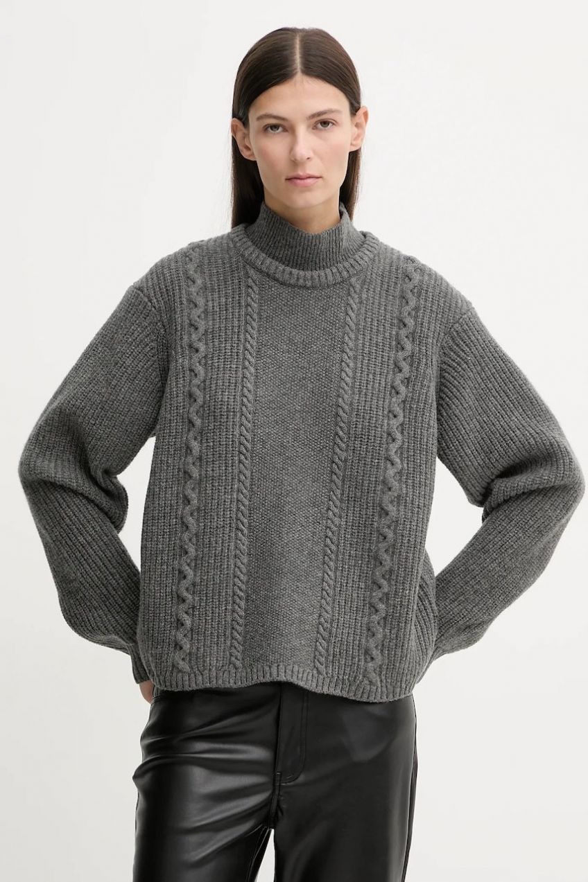 Vlnený sveter G-Star Cable šedá farba, hrejivý, s rolákom, D27730-D770